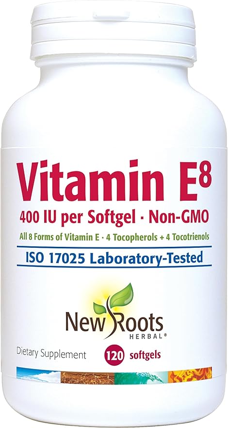 NEW ROOTS HERBAL Vitamin E8 400 (120 Softgels) 4 Tocopherols 4 Tocotrienols