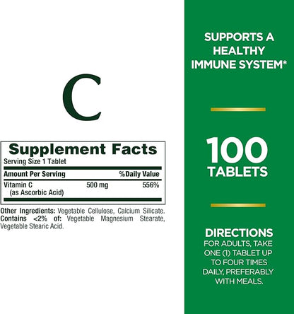 Nature's Bounty Vitamin C Tablets, Vitamin 500mg, 100 100 Count
