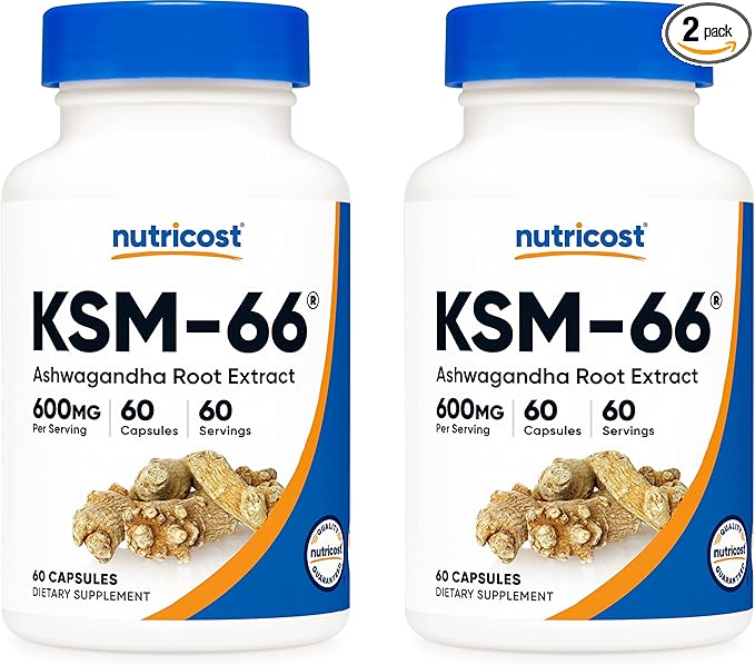 Nutricost KSM-66 Ashwagandha Root Extract 600mg, 60 Veggie Caps (2 Bottles) - 5% Withanolides - with BioPerine
