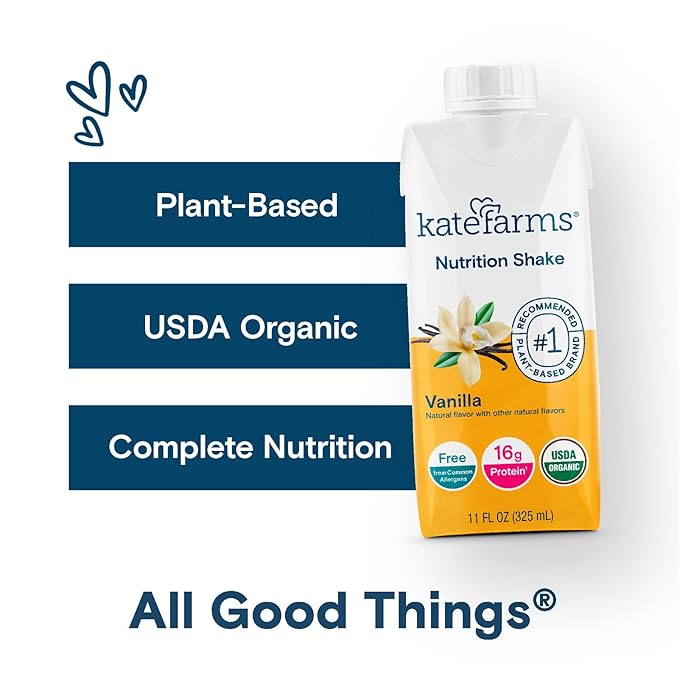KATE FARMS Organic Nutrition Shake, Vanilla, 16g protein, 27 Vitamins 11 oz (6 Pack)