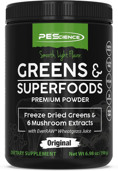 PEScience Greens & Superfoods Powder, Original, 30 Servings, Natural Chlorophyll with Turkey Tail Mushroom & Fruit Extracts Blend