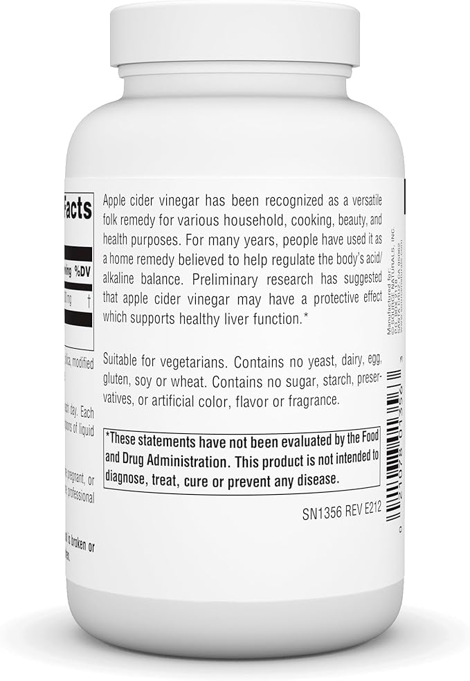 Source Naturals Apple Cider Vinegar 500mg Dietary Supplement - 180 Tablets