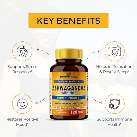 Sandhu Herbals Ashwagandha Supplement|120 Organic 4 1 Capsules, 2 months supply|8000mg with