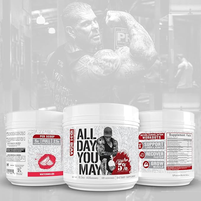 5% Nutrition Rich Piana AllDayYouMay BCAA Powder 15.3 oz, 30 Servings