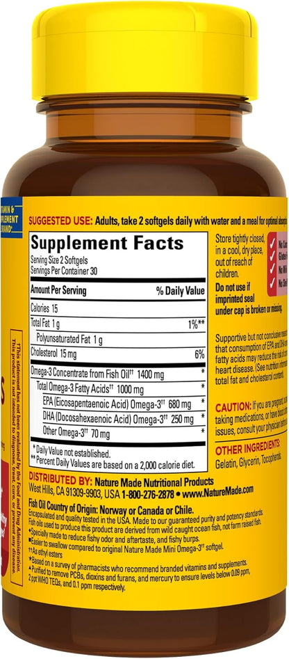 Nature Made Extra Strength Burp Less 3 Fish 1400 mg 3 Supplement, 60 Softgels, 30 Day