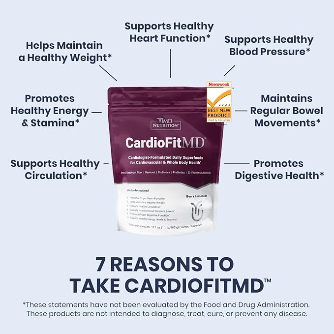 1MD Nutrition CardioFitMD - Vegan Beets Superfood Keto-Friendly Heart Health Powder - Fiber Nutritional Supplement Drink - 30 Servings (2-Pack)
