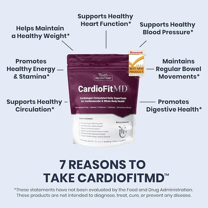 1MD Nutrition CardioFitMD - Vegan Beets Superfood Keto-Friendly Heart Health Powder - Fiber Nutritional Supplement Drink - 30 Servings (2-Pack)