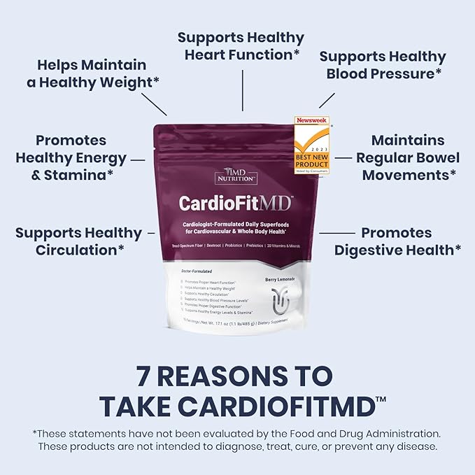 1MD Nutrition CardioFitMD - Vegan Beets Superfood Keto-Friendly Heart Health Powder - Nitric Oxide Supplement - Beet Root Powder for Healthy Blood Pressure & Circulation - High Fiber Drink - 30 Days