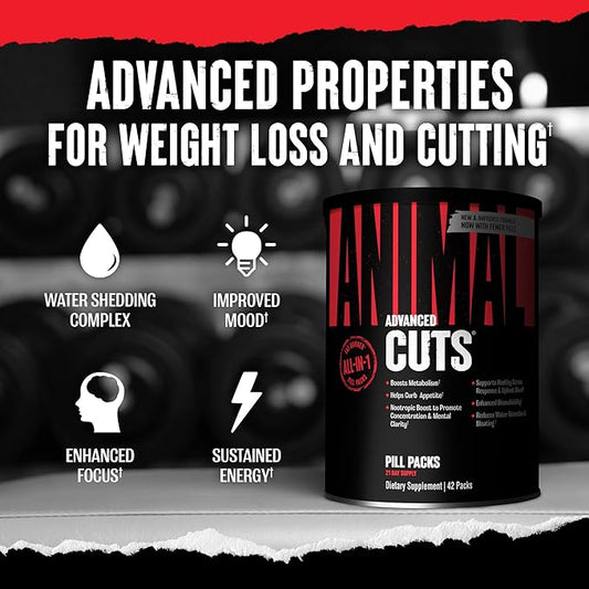 Animal Cuts Thermogenic Fat Burner - Weight Loss Pills for Women and Men for Metabolism, Energy, Focus, and Nootropic Brain Support with Raspberry Ketones Appetite Suppressant Diet Pills, 42 Packs