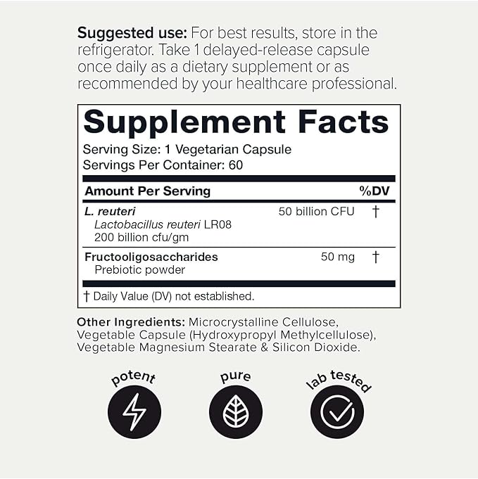 Toniiq 50 Billion CFU Lactobacillus Reuteri 50mg per 60 Vegetarian 60 Servings