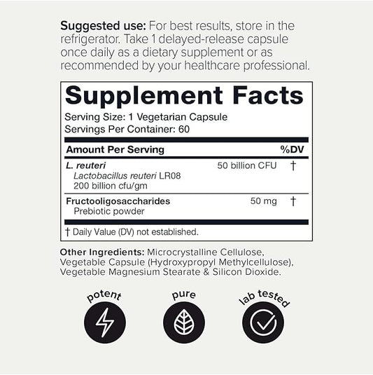 Toniiq 50 Billion CFU Lactobacillus Reuteri 50mg per 60 Vegetarian 60 Servings