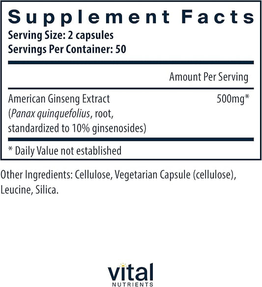Vital Nutrients - American Ginseng - 100 Vegetarian 250 mg