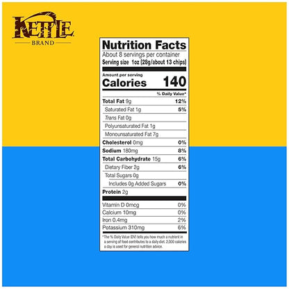Kettle Brand Sea Salt and Vinegar Kettle Potato Chips, Gluten-Free, Non-GMO, 7.5 oz Bag