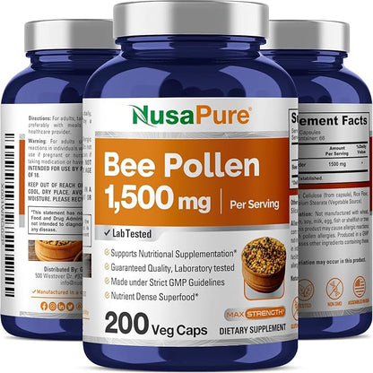 NusaPure Bee Pollen 1500mg 200 Veggie (100% Vegetarian,
