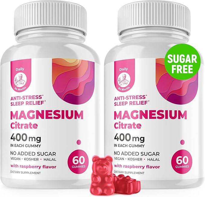 DR. MORITZ Magnesium Gummies Sugar-Free - Calm Magnesium Gummies Supplement for Children, Sugar-Free Magnesium Calm Chews for Kids & Adults (120 Count)