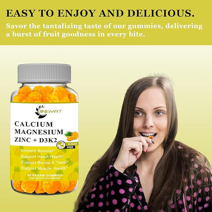 (2 Pack) Calcium Magnesium Zinc Gummies D3, Vitamin K2, High 500mg, Coq10 Coq10 -