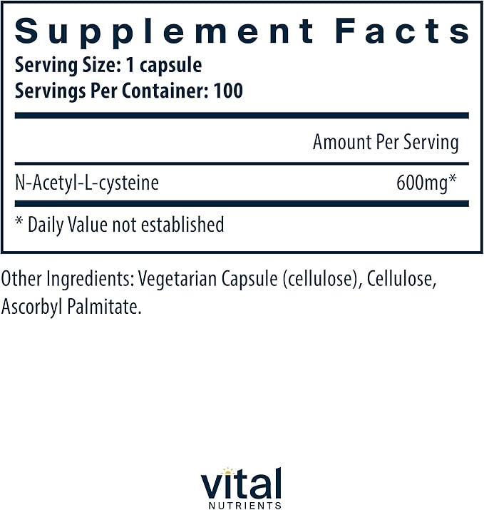 Vital Nutrients NAC 600mg 100 Capsules