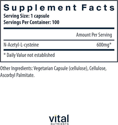 Vital Nutrients NAC 600mg 100 Capsules