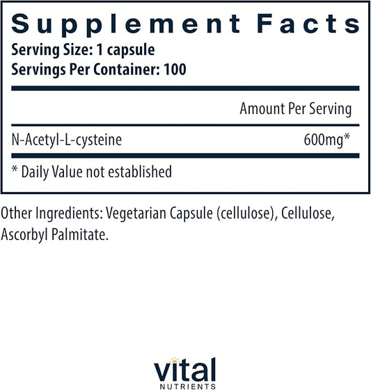 Vital Nutrients NAC 600mg 100 Capsules
