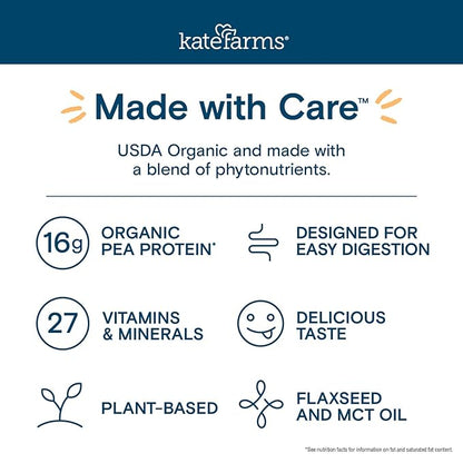 KATE FARMS Organic Nutrition Shake, Coffee, 16g protein, 27 Vitamins 11 oz (12 Pack)