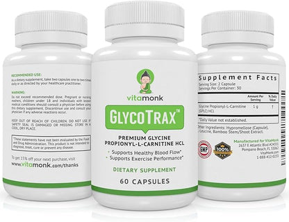 VitaMonk GlycoTrax - High Absorption GPLC Supplement - No Artificial Fillers - GPLC Glycine Propionyl-L-Carnitine Capsules Supplements to Support Healthy Blood Flow - 60 Capsules
