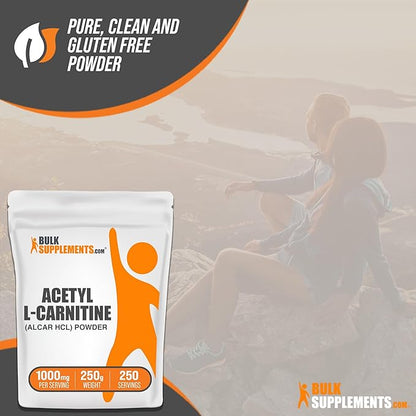 BulkSupplements.com Acetyl L-Carnitine Powder - ALCAR Powder, Acetyl L-Carnitine 1500mg, Carnitine Supplement - Gluten Free, 1500mg per Serving, 250g (8.8 oz) (Pack of 1)