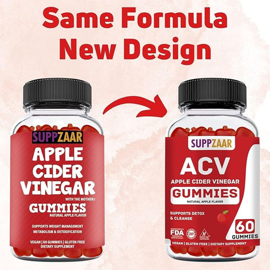 Vegan Apple Cider Vinegar Gummies with The Mother, 500mg 60 Servings - ACV Gummies for Natural Detox & Cleanse Immune System, Digestion - Alternative to Apple Cider Vinegar Capsules