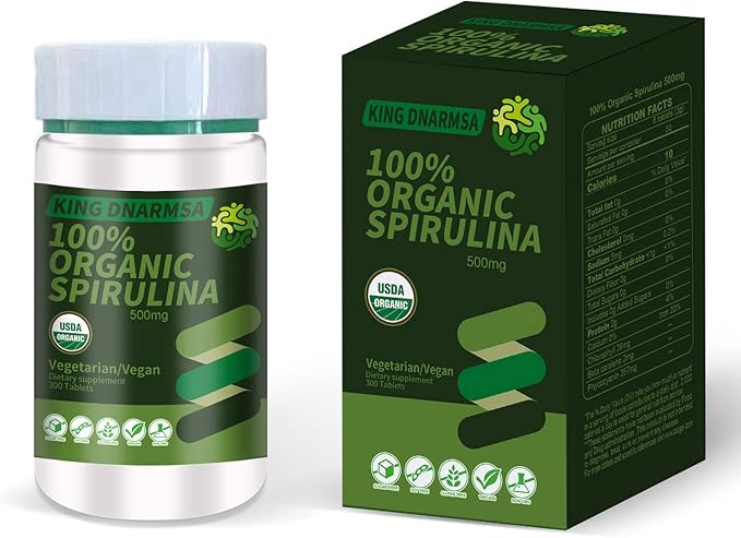 Certified 100% Organic Spirulina Tablets 500mg,300 B-12 with