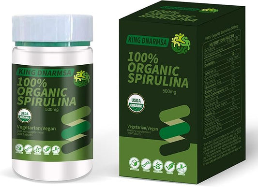 Certified 100% Organic Spirulina Tablets 500mg,300 B-12 with