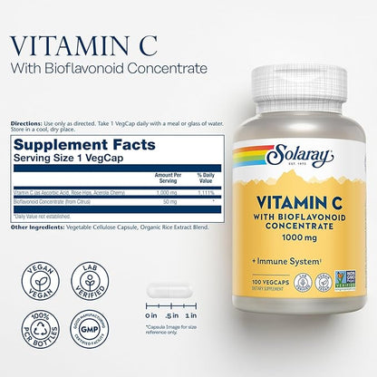 Solaray Vitamin C with Bioflavonoid Concentrate 1000mg - 100 Servings, 100 VegCaps