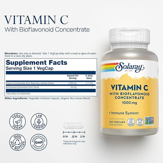 Solaray Vitamin C with Bioflavonoid Concentrate 1000mg - 100 Servings, 100 VegCaps