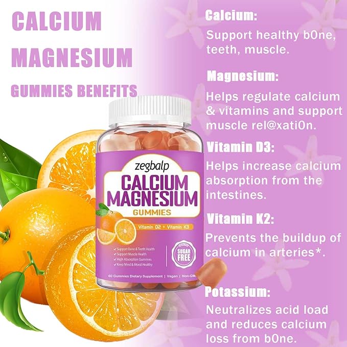 Sugar Free Calcium Magnesium Gummies D3 & K2 for