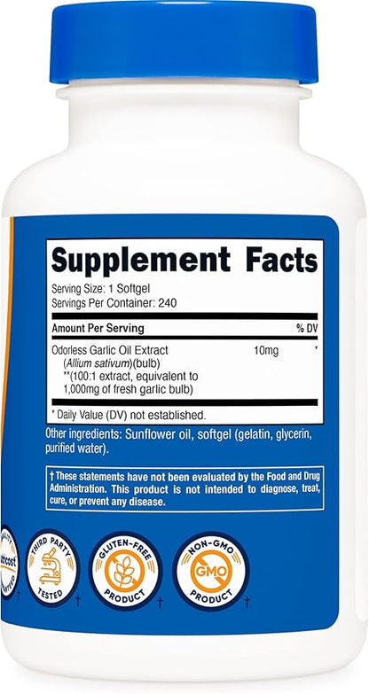 Nutricost Garlic 1000mg, 240 Softgels (3 Bottles)