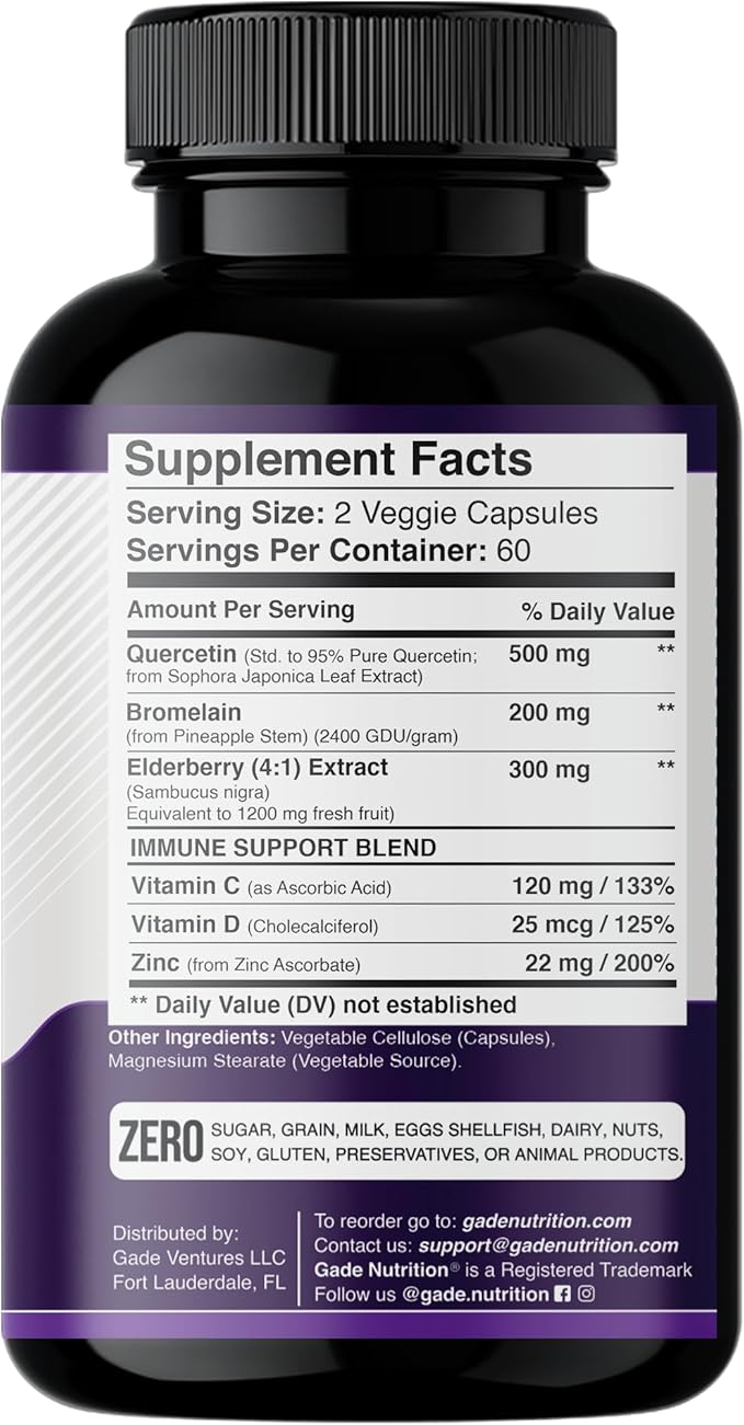 Quercetin with Vitamin C and Zinc 500mg - D3 - 6 in 1 Daily 4 Months