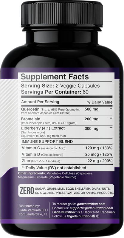 Quercetin with Vitamin C and Zinc 500mg - D3 - 6 in 1 Daily 4 Months