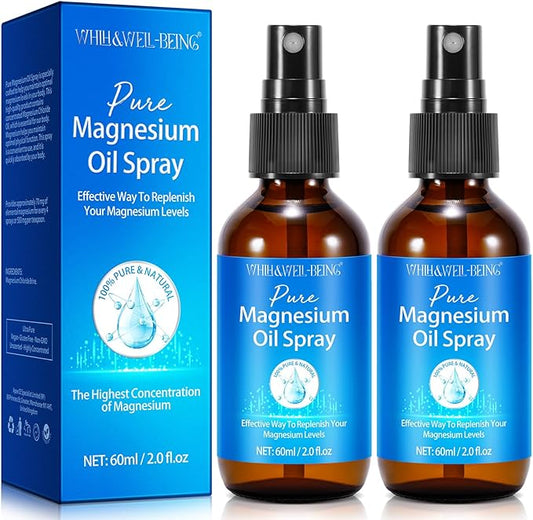 Pure Magnesium Oil Spray Organic Natural Magnesium Spray Glass Bottle, Easy to Absorb and Use, Magnesium Oil Spray for Feet 2Pack