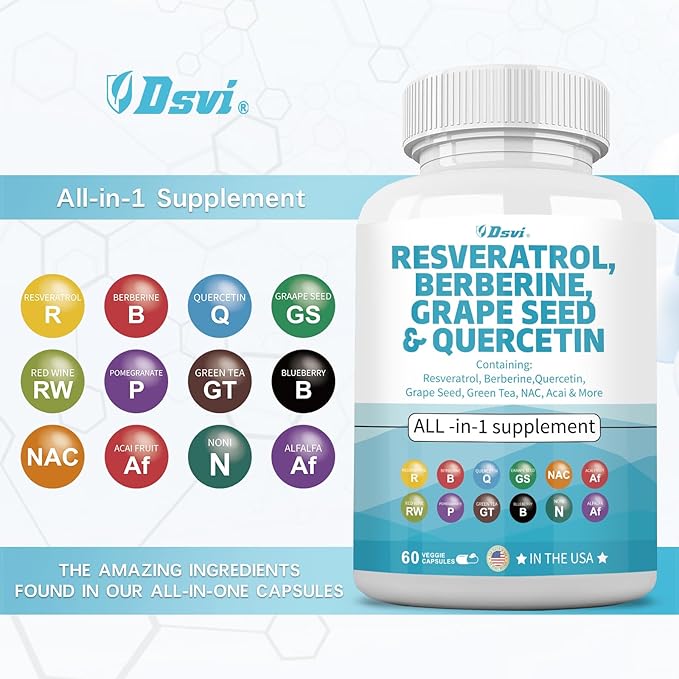 60 Capsules Resveratrol 6000mg Berberine 3000mg 3000mg Quercetin 4000mg Green