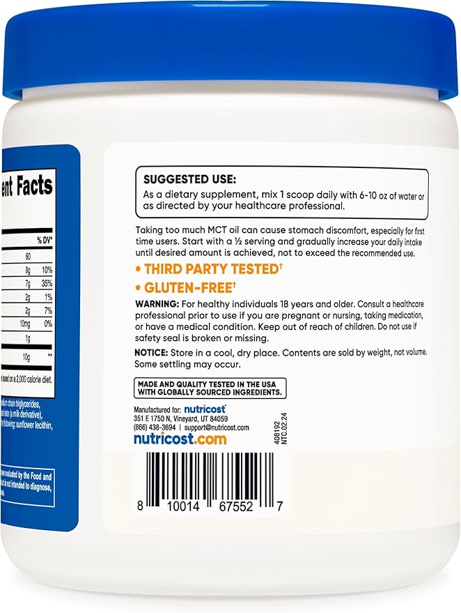 Nutricost Premium MCT Oil Powder .5LBS - Best For Keto, Ketosis, and Ketogenic Diets - Zero Net Carbs, Non-GMO and Gluten Free