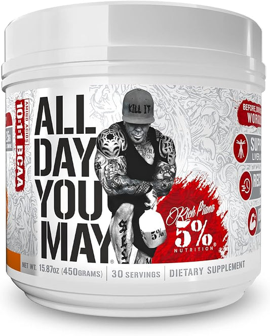 5% Nutrition Rich Piana AllDayYouMay BCAA Powder 15.87 oz, 30 Servings