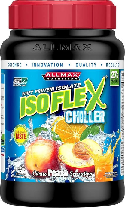ALLMAX ISOFLEX Chiller, Citrus Peach Sensation - 2 lb - 27 Grams of Protein Per Scoop - Zero Fat & Sugar - 99% Lactose Free - Approx. 28 Servings