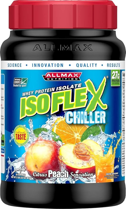 ALLMAX ISOFLEX Chiller, Citrus Peach Sensation - 2 lb - 27 Grams of Protein Per Scoop - Zero Fat & Sugar - 99% Lactose Free - Approx. 28 Servings