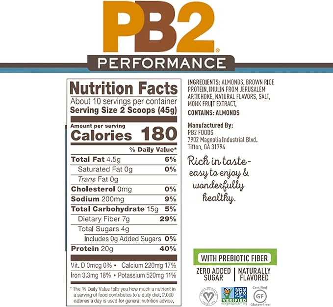 PB2 Performance Almond Protein Powder [1 lb/16 lb/16 oz 20g of