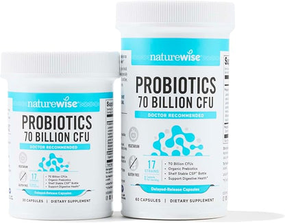 NatureWise Probiotics 70 Billion CFU - 17 Strains + Organic Prebiotics - Immune, Digestive & Gut Health Support for Women & Men - Vegetarian, Gluten-Free, Non-GMO - 30 Capsules[1-Month Supply]