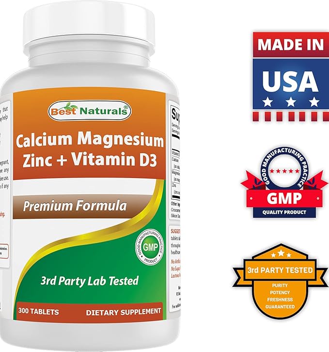 Best Naturals Calcium Magnesium Zinc D3, 300 300 Tablets 1000 mg, 400 mg, 25 mg D3 600 600 IU (3 Tablets)