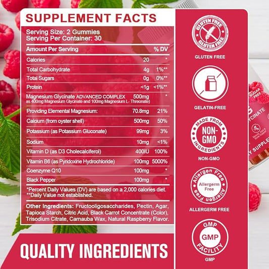 Magnesium Glycinate Gummies 400 mg 100 mg B6 Supports 60 Gummies
