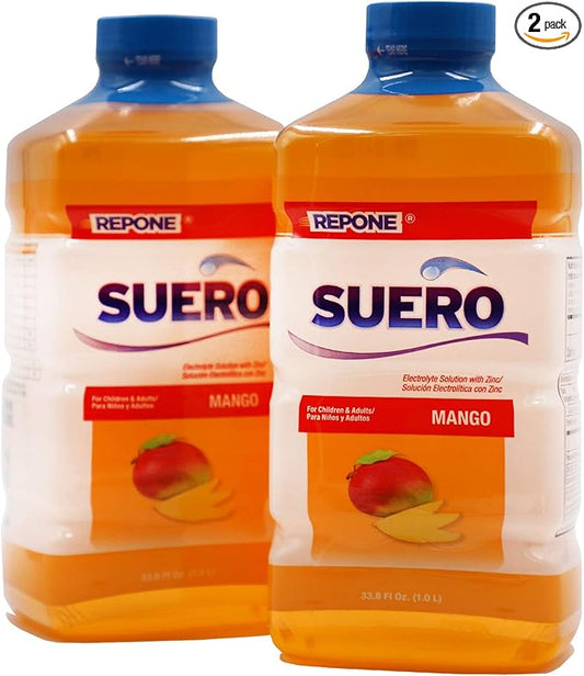 SUERO Electrolyte Solution with Zinc, Rehydrates, Restores Minerals and Nutrients, Mango Flavor, 33.8 Fl Oz (Pack of 2)