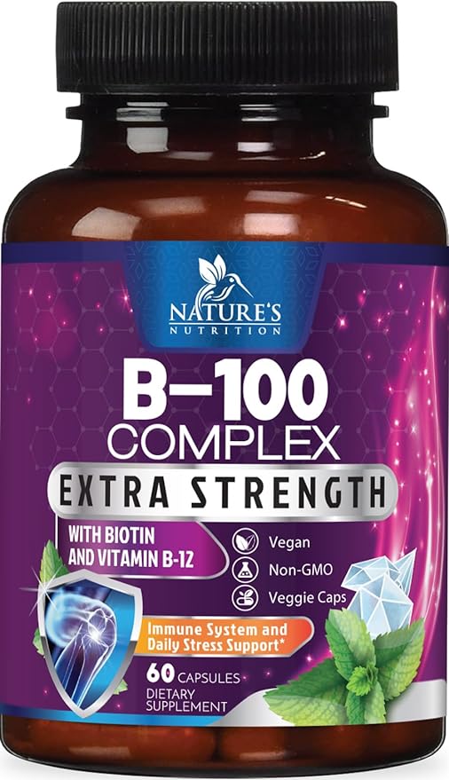 B Complex Vitamins with Vitamin B1 B2 B3 B3 B6 B6 B12 B12 B100 B100 C 60 Vegan