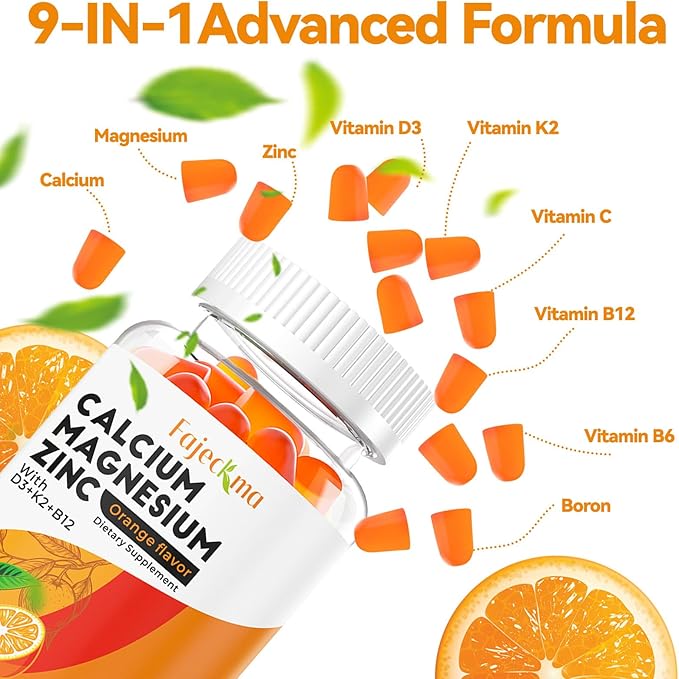 Calcium Magnesium Zinc Gummies for Adult: Organic 1000mg Calcium Citrate Magnesium Supplement with D3 B12 - Sugar Free High Absorption Supplement for Women Men (60 Count(Pack of 1))