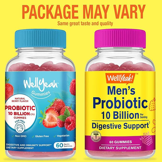 Probiotic Gummies for Men with 10 Billion CFUs, Restore Natural Digestive Balance, Reduce Gas, Bloating, and Irregularity, Gluten Free, Non-GMO, Vegetarian - 60 Gummies