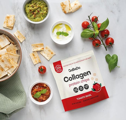10-Pack Collagen Protein Chips - Sweet Chilli Pepper & Tomato Basil Flavors - 13g Protein Per Bag, GMO-Free, Gluten-Free, Tasty Savory Collagen Protein Snack